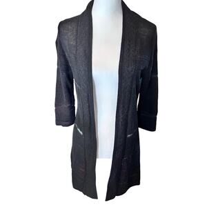 Coldwater Creek Coastal Grandma Womens Black Textured Knit‎ Open Front Cardigan